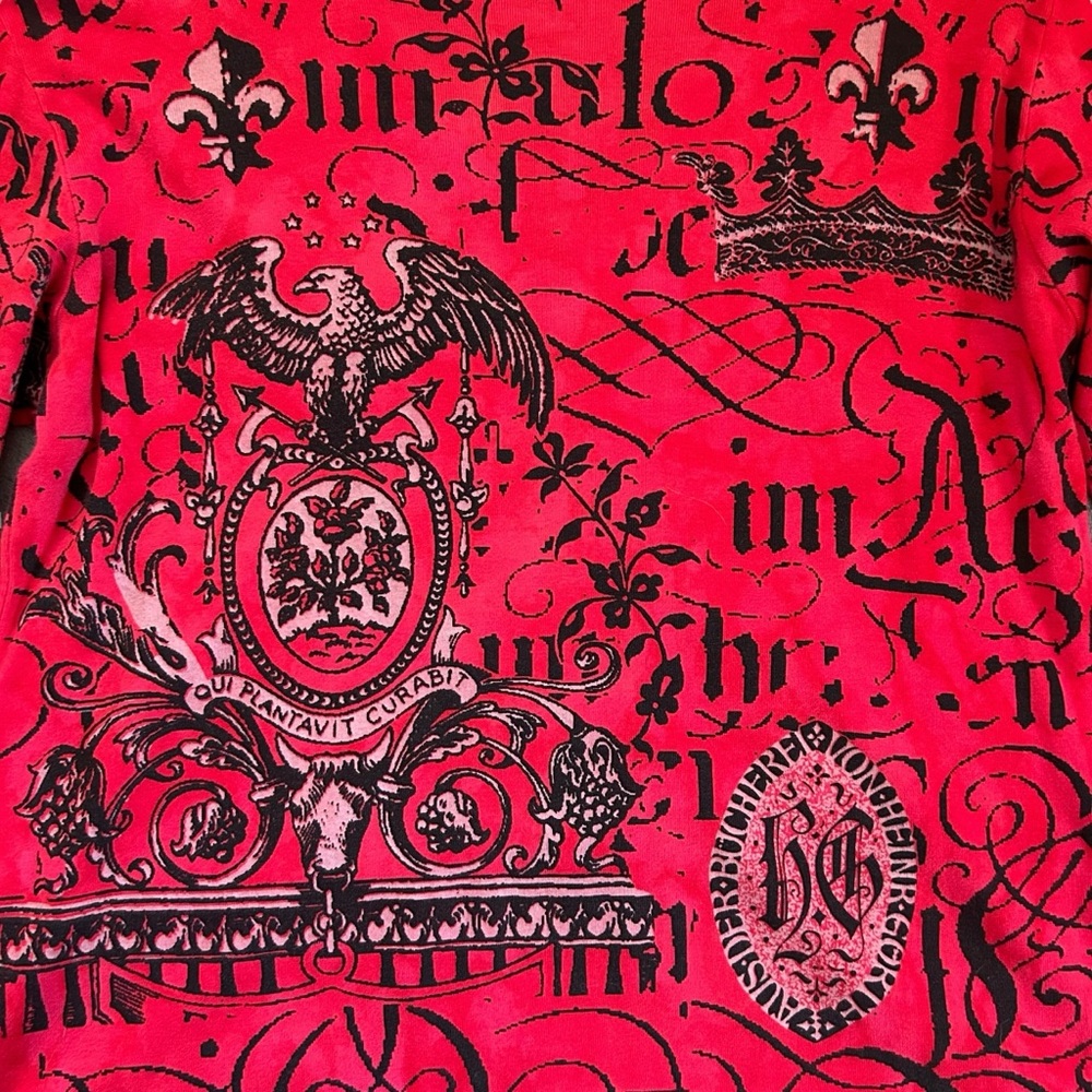 SALE VTG Glima Red Crest Graphic Top 3/4 Sleeve VNeck 100% Cotton Made in USA XL - Picture 6 of 9
